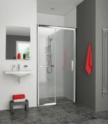 Equi porte coulissante grande largeur sans seuil - Argent Poli - Verre Clair - Roth